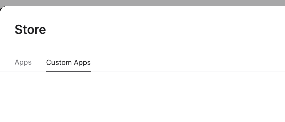 The Apple Business Store header with two tabs, Apps and Custom Apps, with Custom Apps selected.