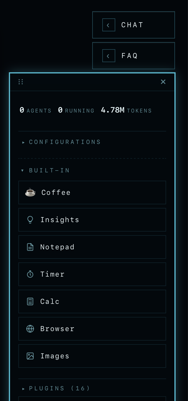 The OS-mode rail menu, listing the built-in tools